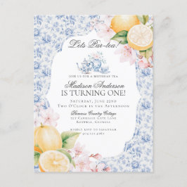 Cartão Postal Festa de Aniversário Blue Floral Chinoiserie Tea T
