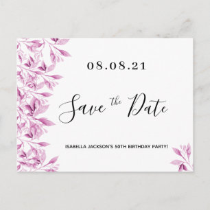 Cartão Postal Festa de aniversário branco cor-de-rosa floral gua