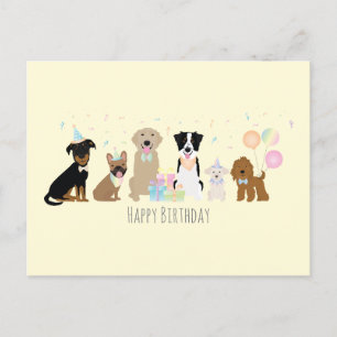 Cartão Postal Festa de Aniversário Cachorros Amarelos Feliz