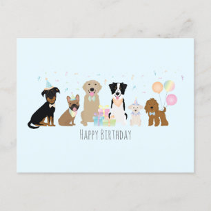 Cartão Postal Festa de Aniversário Cachorros Azul Feliz