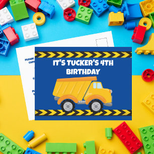 Cartão Postal Festa de Aniversário Caminhão de Construção Azul p