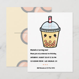 Cartão Postal Festa de Aniversário Chá Bubble Laranja Âmbar Kawa