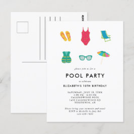 Cartão Postal Festa de Aniversário Colorida Minimalista Simples 