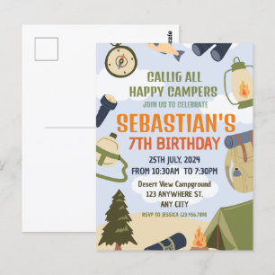 Cartão Postal Festa de Aniversário com Acampamento de Smores ao