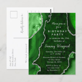 Cartão Postal Festa de Aniversário com Mármore Ágata Verde e Pra