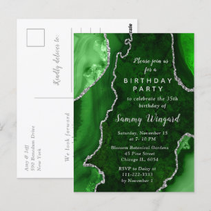Cartão Postal Festa de Aniversário com Mármore Ágata Verde e Pra