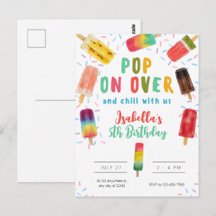 Cartão Postal Festa de aniversário com sorvete pop de verão