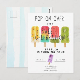 Cartão Postal Festa de aniversário com sorvete pop de verão