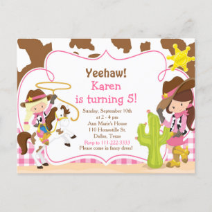 Cartão Postal Festa de Aniversário Country Yeehaw Cowgirl