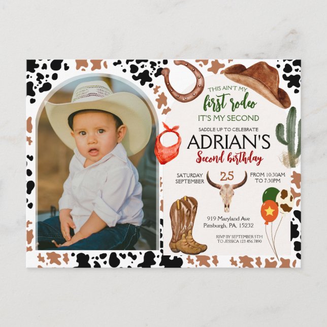 Cartão Postal Festa de Aniversário Cowboy 2º Rodeio (Frente)