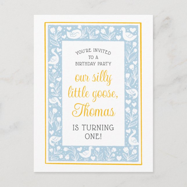 Cartão Postal Festa de Aniversário da Gansa Tola País Fofo (Frente)