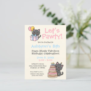 Cartão Postal Festa de Aniversário da Gatinha Preta Fofo Kawaii