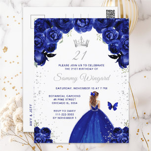 Cartão Postal Festa de Aniversário da Princesa de Cabelo Castanh