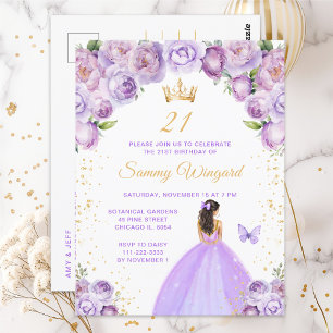 Cartão Postal Festa de Aniversário da Princesa de Cabelo Castanh