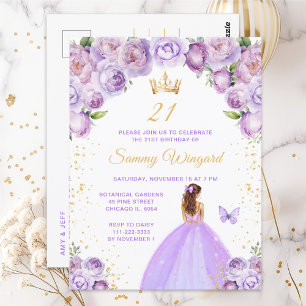 Cartão Postal Festa de Aniversário da Princesa de Cabelo Castanh
