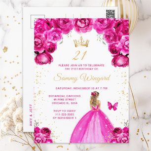 Cartão Postal Festa de Aniversário da Princesa de Cabelo Loiro R