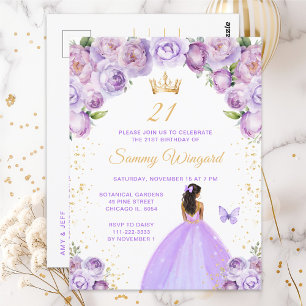 Cartão Postal Festa de Aniversário da Princesa de Pele Morena e 