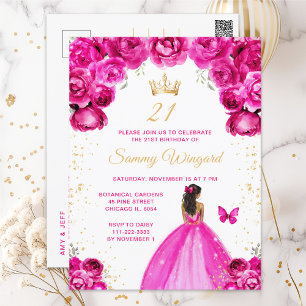 Cartão Postal Festa de Aniversário da Princesa de Pele Morena Ro