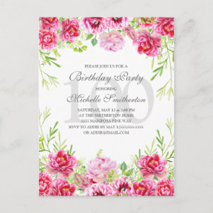 Cartão Postal Festa de Aniversário de 100 Anos Feminina Floral R