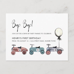 Cartão Postal Festa de Aniversário de 1 ano com Desfile de Carro