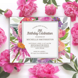 Cartão Postal Festa de aniversário de 21 anos Floral de Aquarela