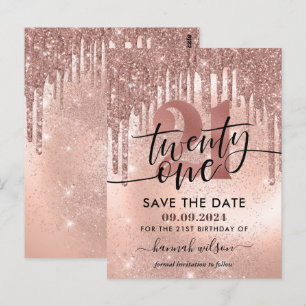 Cartão Postal Festa de Aniversário de 21 Anos Rose Gold Save The