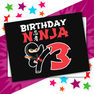 Cartão Postal Festa de Aniversário de 3 Anos de Karate Ninja Kid