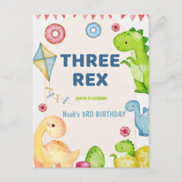 Cartão Postal Festa de Aniversário de 3 Anos de Três Rex Kids Di