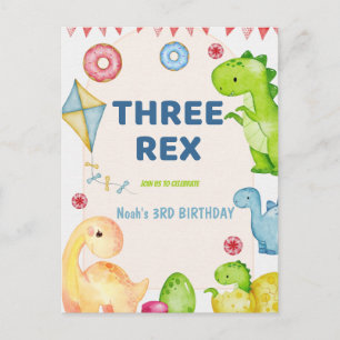 Cartão Postal Festa de Aniversário de 3 Anos de Três Rex Kids Di