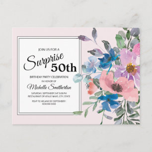 Cartão Postal Festa de Aniversário de 50 anos com Flores de Aqua