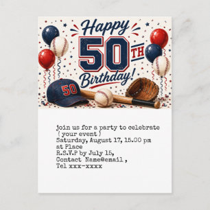 Cartão Postal Festa de aniversário de 50 anos com tema de beiseb