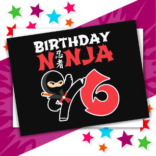 Cartão Postal Festa de Aniversário de 6 Anos de Karatê Ninja Inf