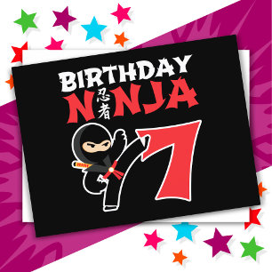 Cartão Postal Festa de Aniversário de 7 Anos de Ninja de Karatê 