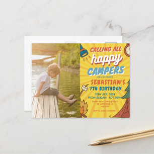 Cartão Postal Festa de Aniversário de Acampamento para crianças 