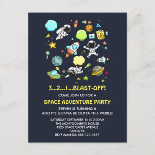 Cartão Postal Festa de aniversário de astronautas e foguetes do 