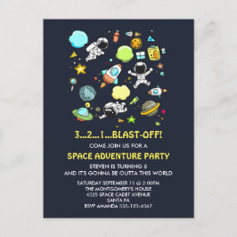 Cartão Postal Festa de aniversário de astronautas e foguetes do