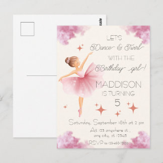 Cartão Postal Festa de aniversário de ballet rosa fofa para meni