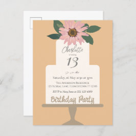 Cartão Postal Festa de aniversário de Bolo Floral Rosa