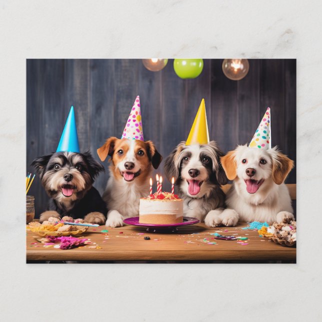 Cartão Postal Festa de Aniversário de Cachorros (Frente)