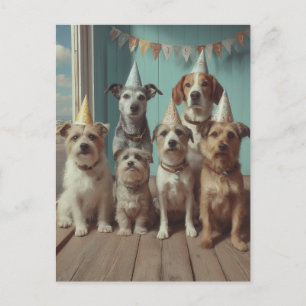 Cartão Postal Festa de Aniversário de Cachorros com Chapéus Fest