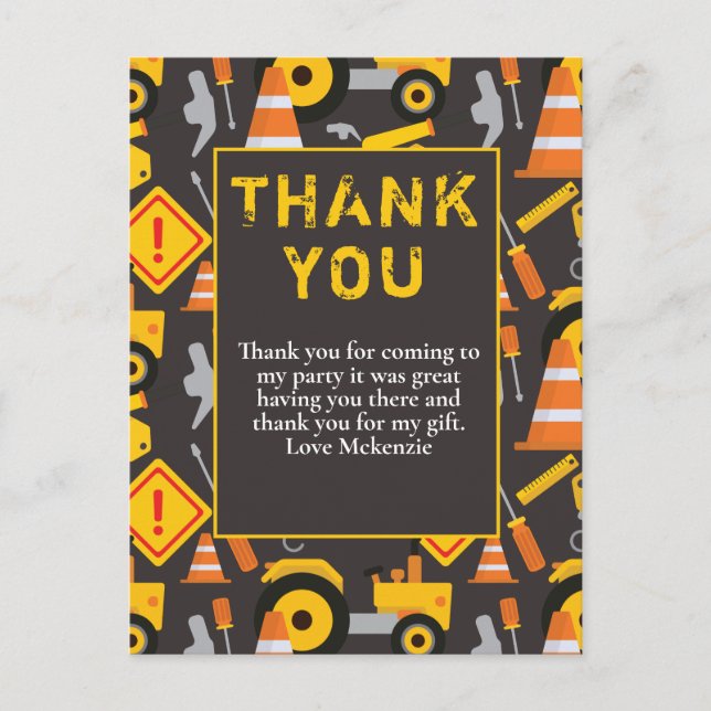 Cartão Postal Festa de Aniversário de Construção Obrigado (Frente)