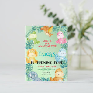 Cartão Postal Festa de aniversário de criança da selva de dinoss