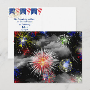 Cartão Postal Festa de Aniversário de Fogo de Artifício de 4 de 