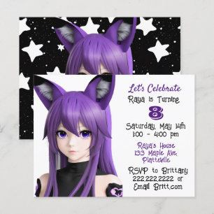 Cartão Postal Festa de Aniversário de Garota de Anime com Faixa 