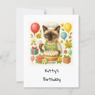 Cartão Postal Festa de Aniversário de Gato com bolo tematizada