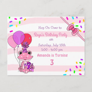 Cartão Postal Festa de Aniversário de Menina com Tema de Rã Pers