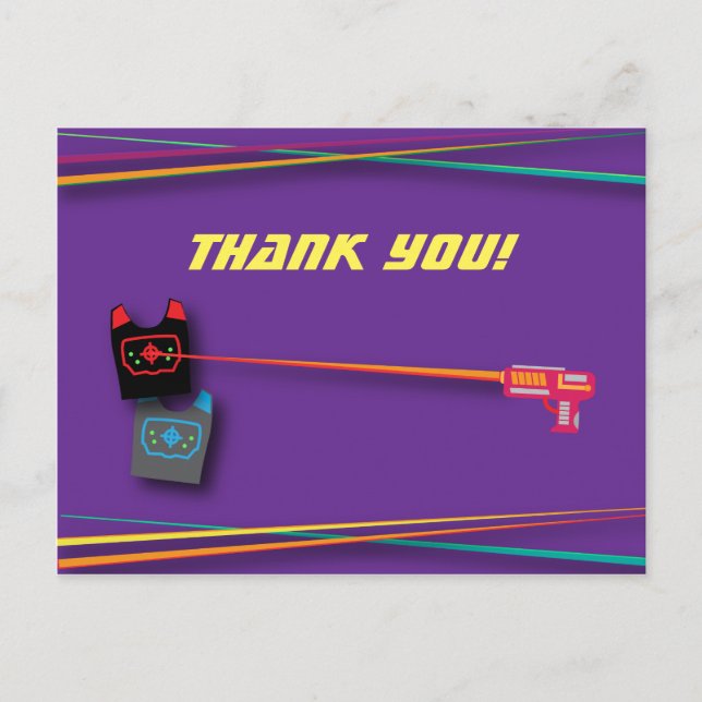 Cartão Postal Festa de Aniversário de Menina Roxa com Laser Tag  (Frente)