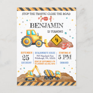 Cartão Postal Festa de Aniversário de Menino Fofo com Veículos d
