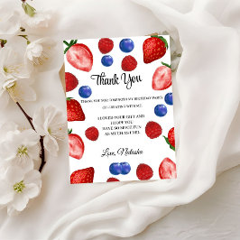 Cartão Postal Festa de aniversário de morango| obrigado aniversá