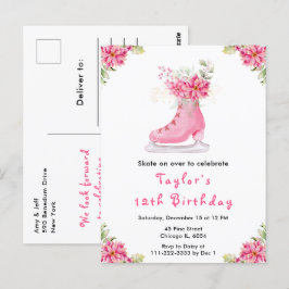 Cartão Postal Festa de Aniversário de Patinação no Gelo Rosa